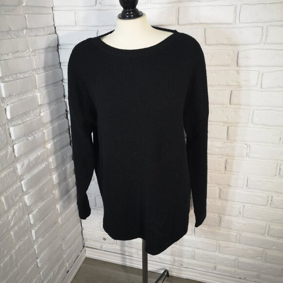 Kersh Ladies Size XXL Black Waffle Knit Merino Wool Blend Round Neck Sweater - Picture 1 of 9
